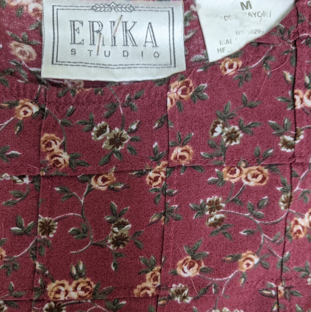 Vintage 90's Erika Studio Maroon Red Floral Dress - Picture 4 of 4